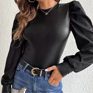 Elegant Black Puff Sleeve Top
